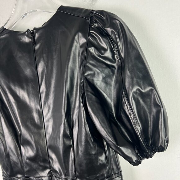 NWT Endless Rose PU Puff Sleeve Mini Dress Faux Leather Black Size XS NEW - Picture 12 of 14